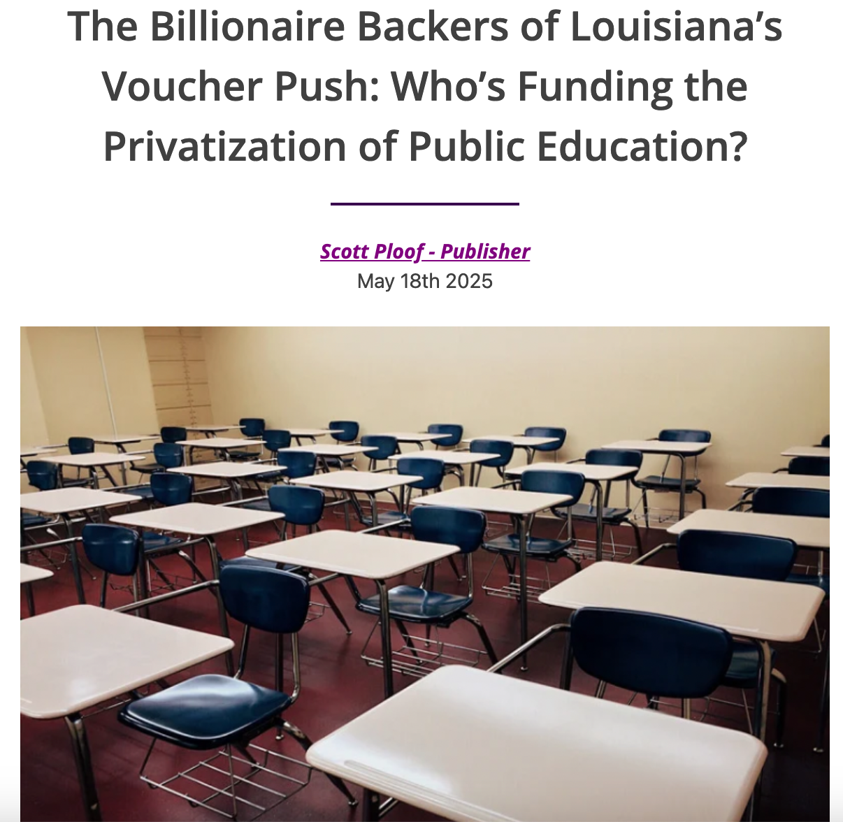 The Billionaire Backers of Louisiana’s Voucher Push: Who’s Funding the Privatization of Public Education?