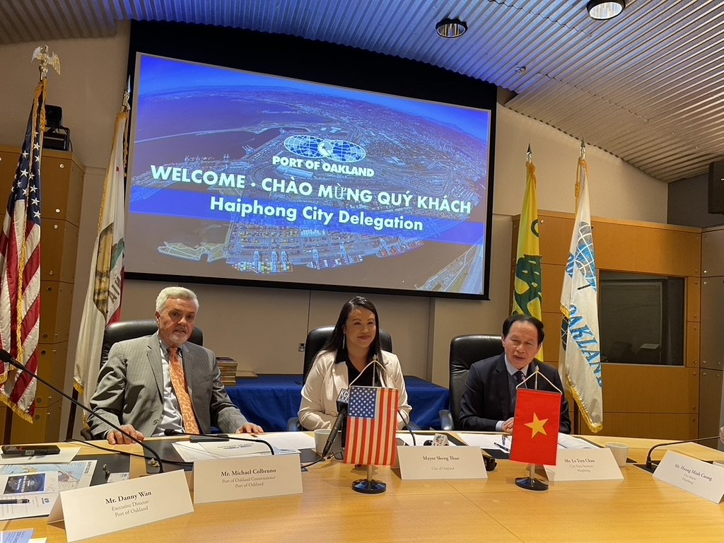  Leading trade delegation at Haiphong Port, Vietnam with Oakland Mayor Sheng Thao. 