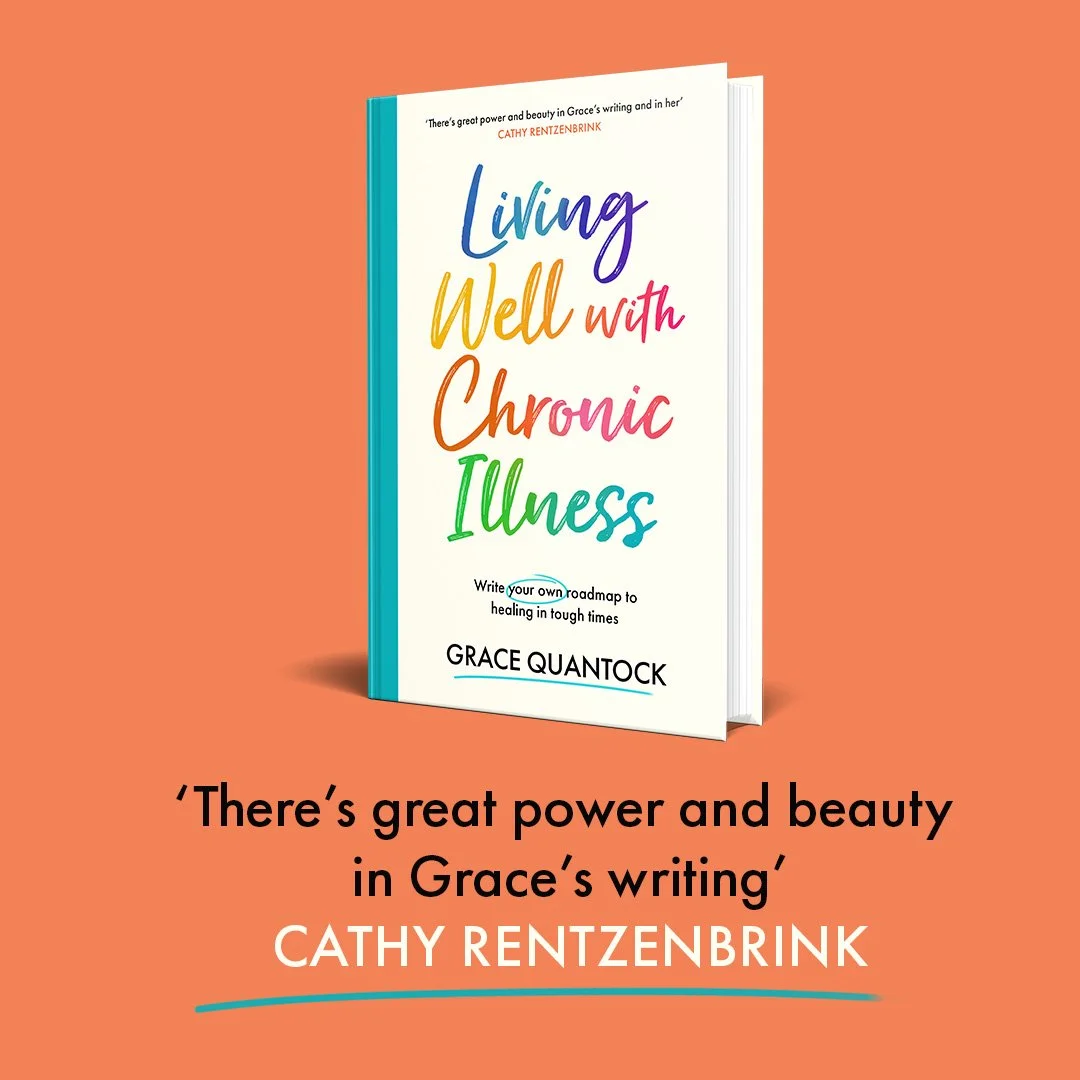 Grace's book Living Well with Chronic Illness on an orange background