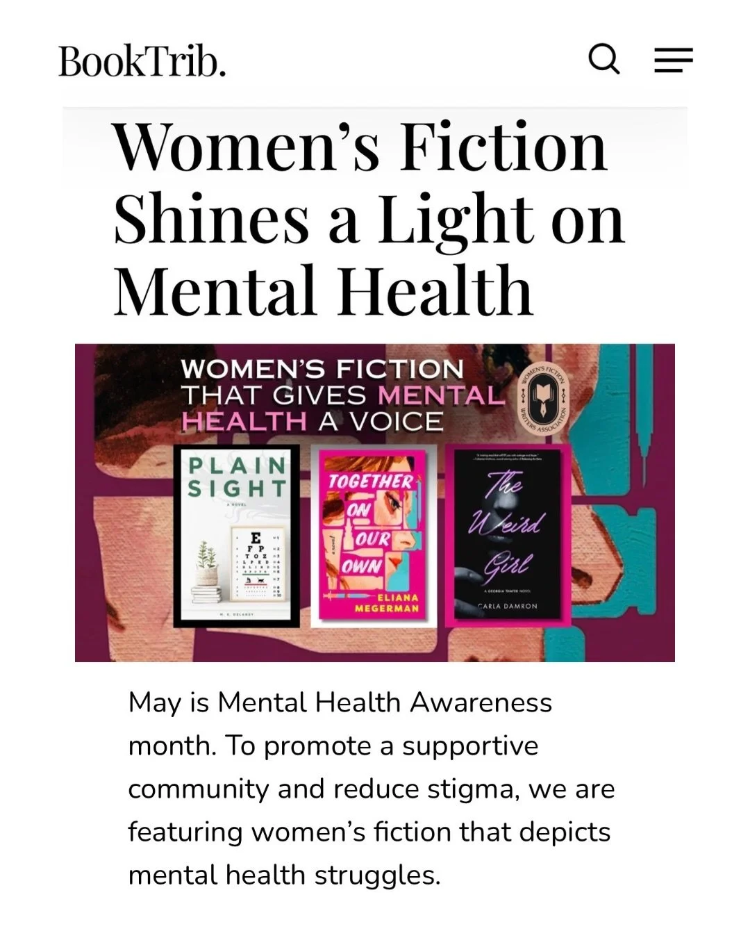 Thank you to @booktrib and @womensfictionwriters for including Lucky Break in this roundup of novels that shine a light on mental health. 💛

As someone who has benefited from both therapy and Prozac, it felt natural to write scenes showing Eliza wor