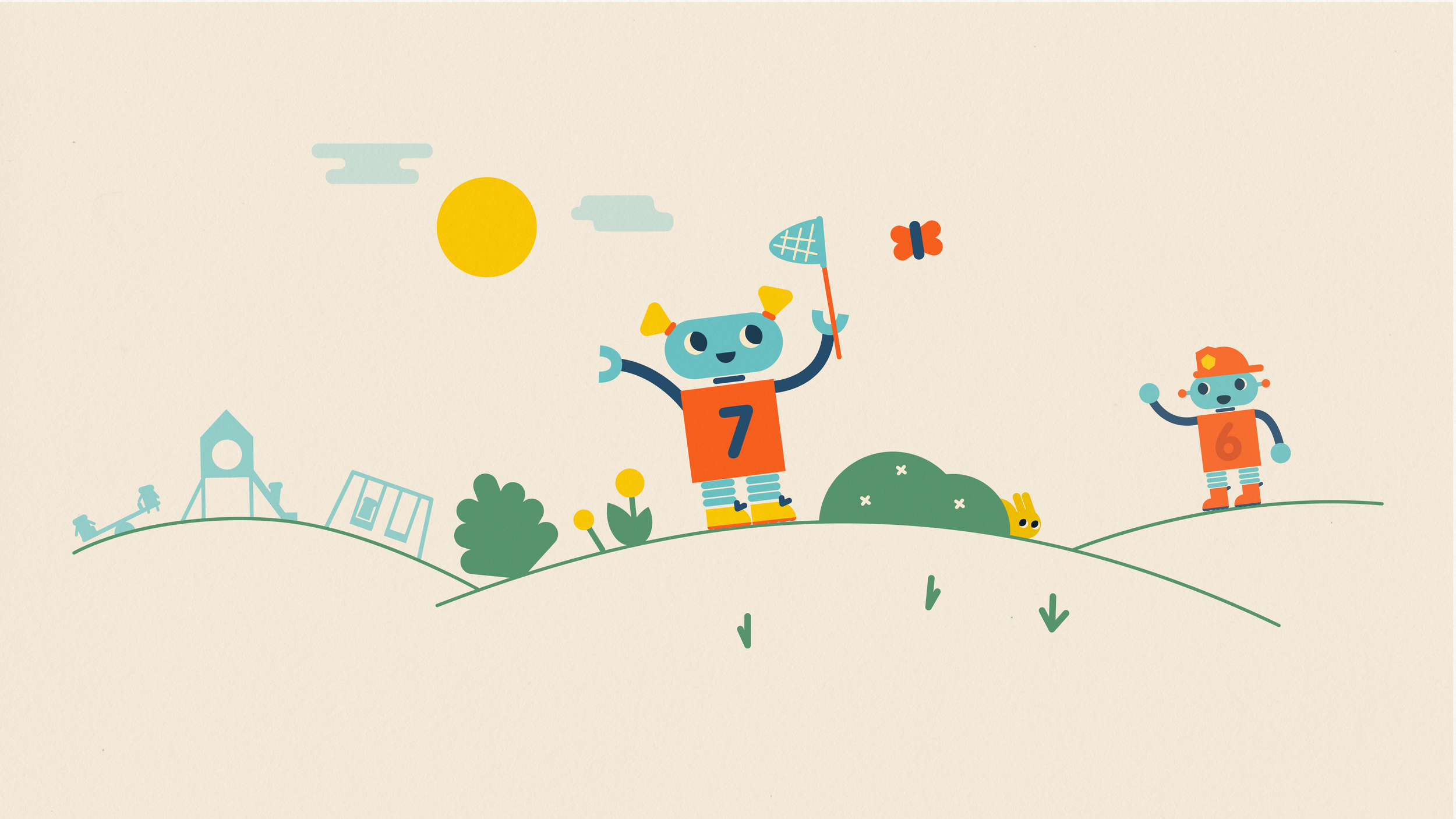 A whimsical robot family.