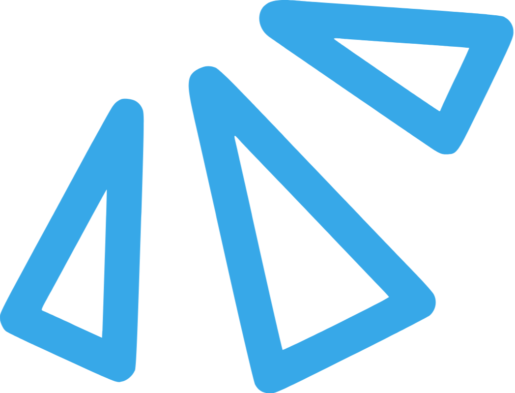 A collection of blue geometric shapes resembling triangles and parallelograms, arranged in a scattered pattern on a black background.