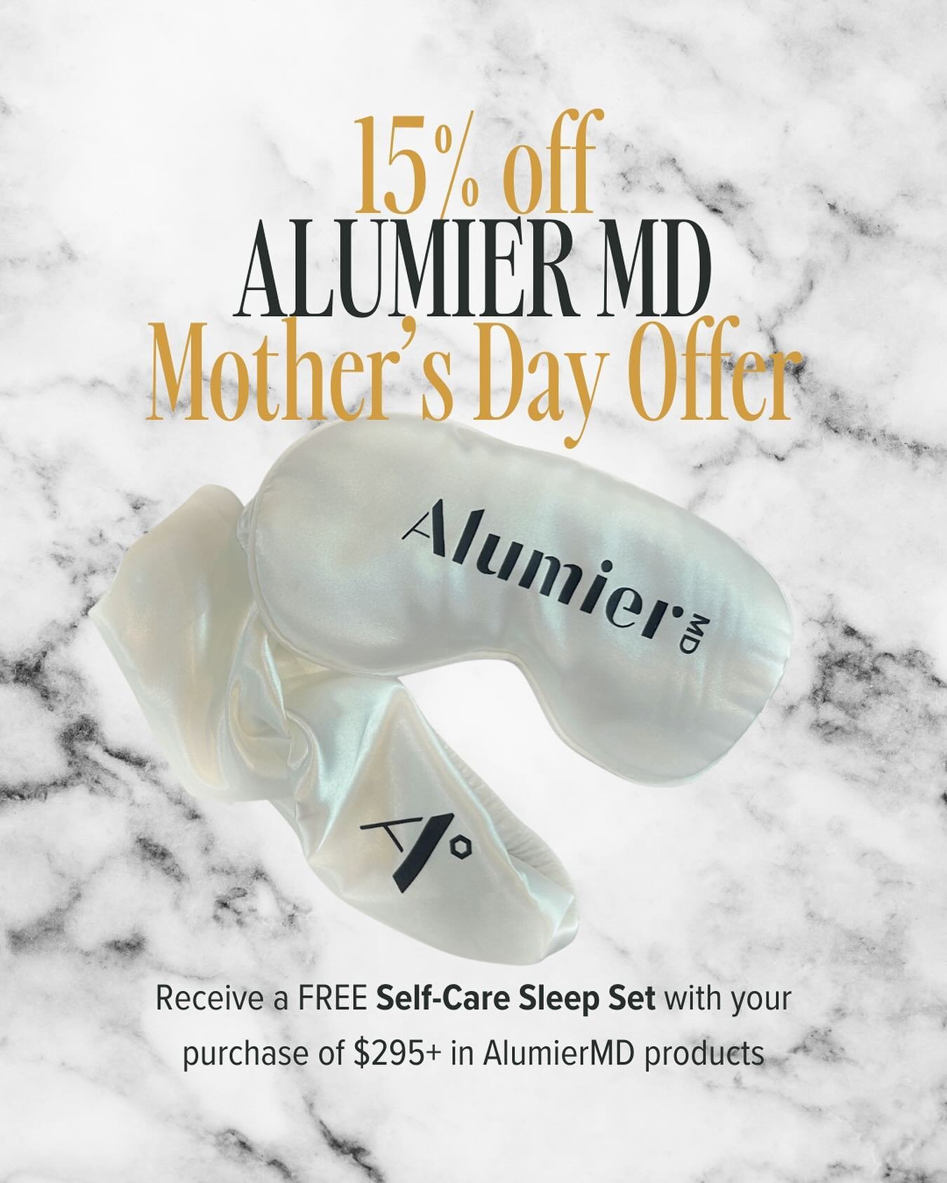 This Mother&rsquo;s Day, give her the gift of self care! AlumierMD is offering 15% off their online products AND gifting a free self-care sleep set when you purchase $295+ of their products.

To redeem your offer:
🌷Make sure you have an active onlin