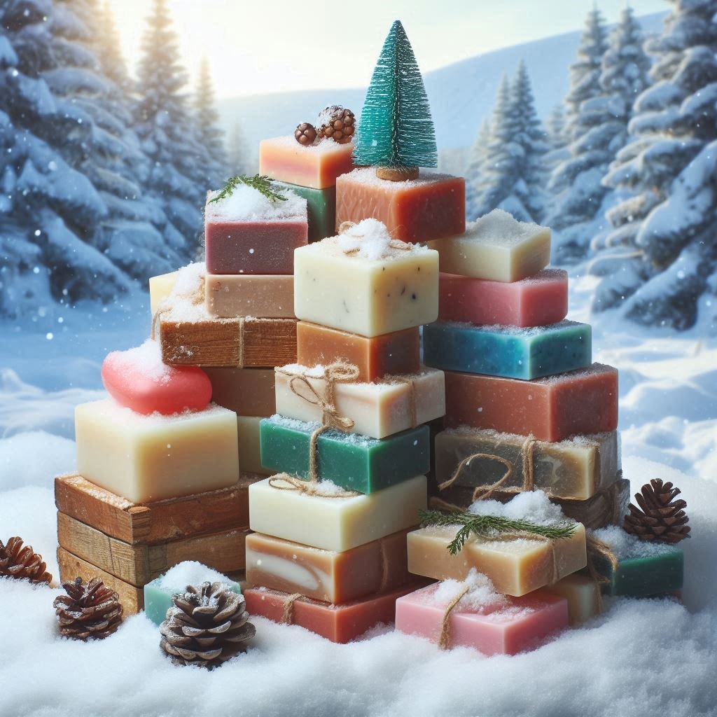 stacks of different soap bars in a snowy landscape.png