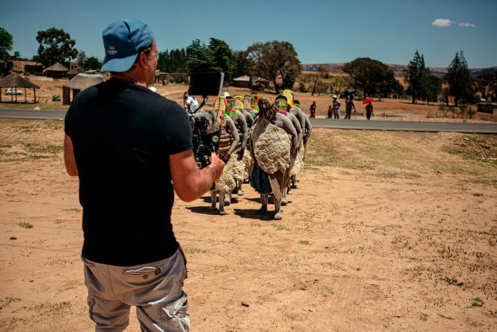 Adam Docker Cinematographer filming a tribe in Lesotho