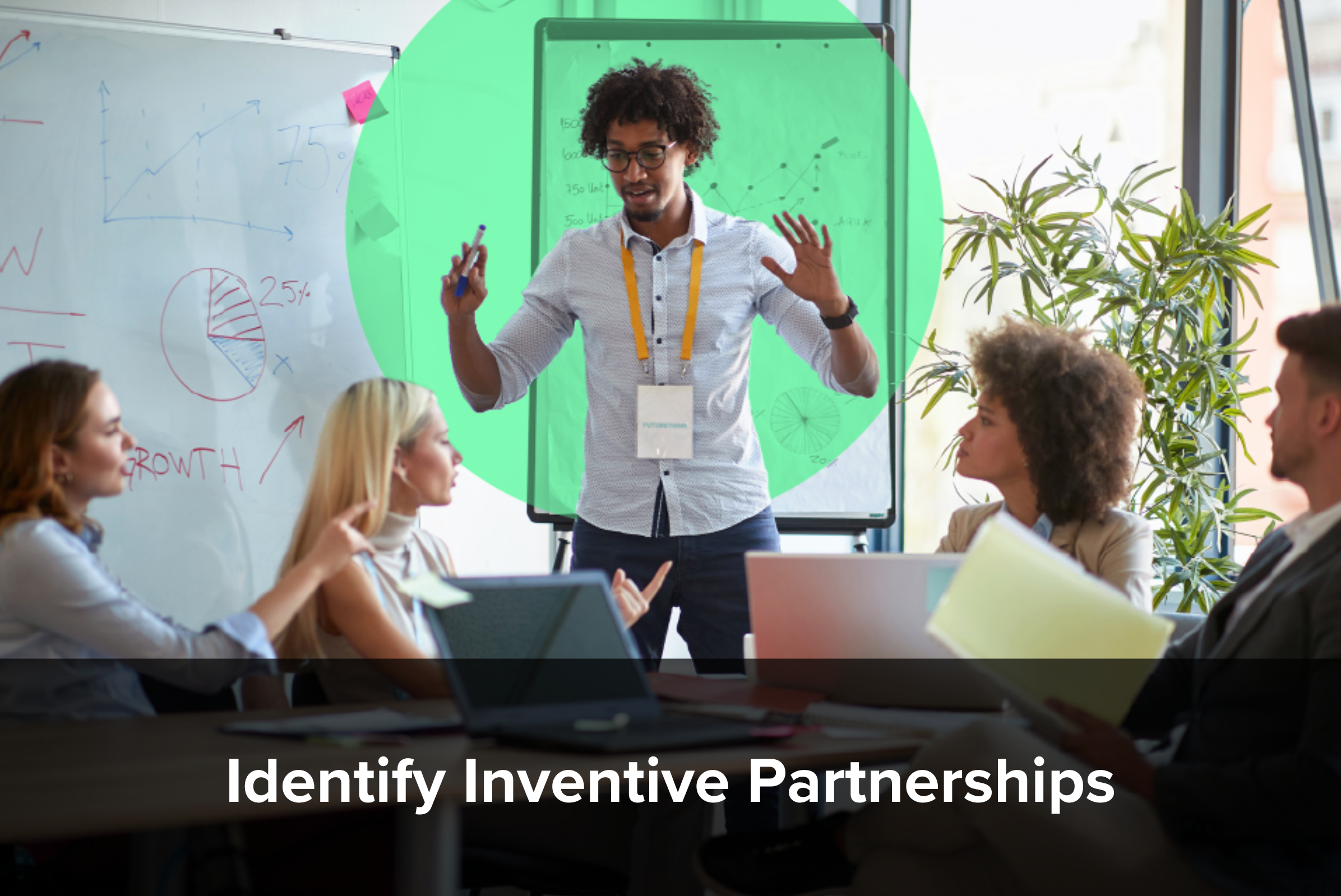 Illustration of co-workers in an identify inventive partnerships workshop