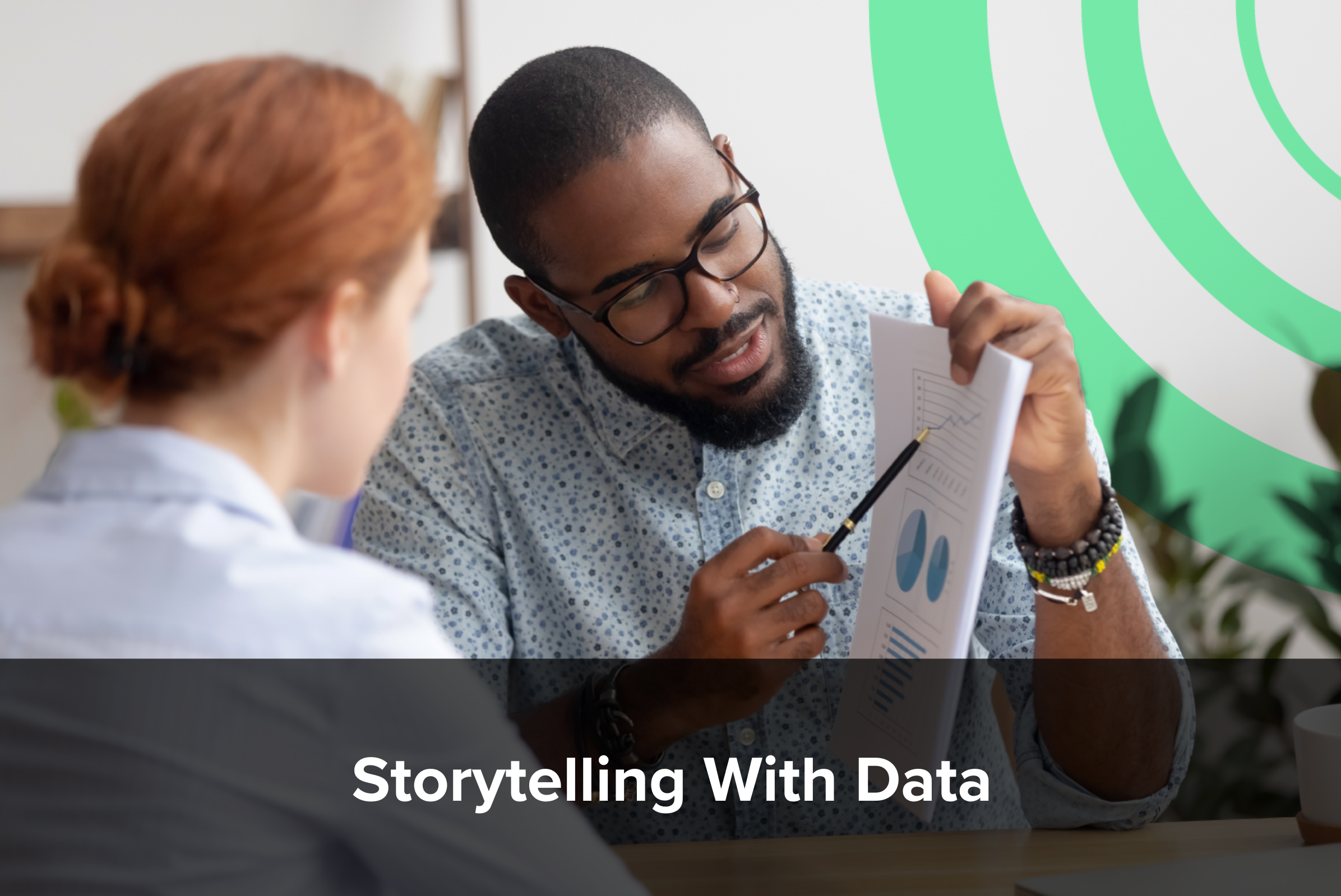 Illustration of a worker engaging in compelling visual storytelling with data