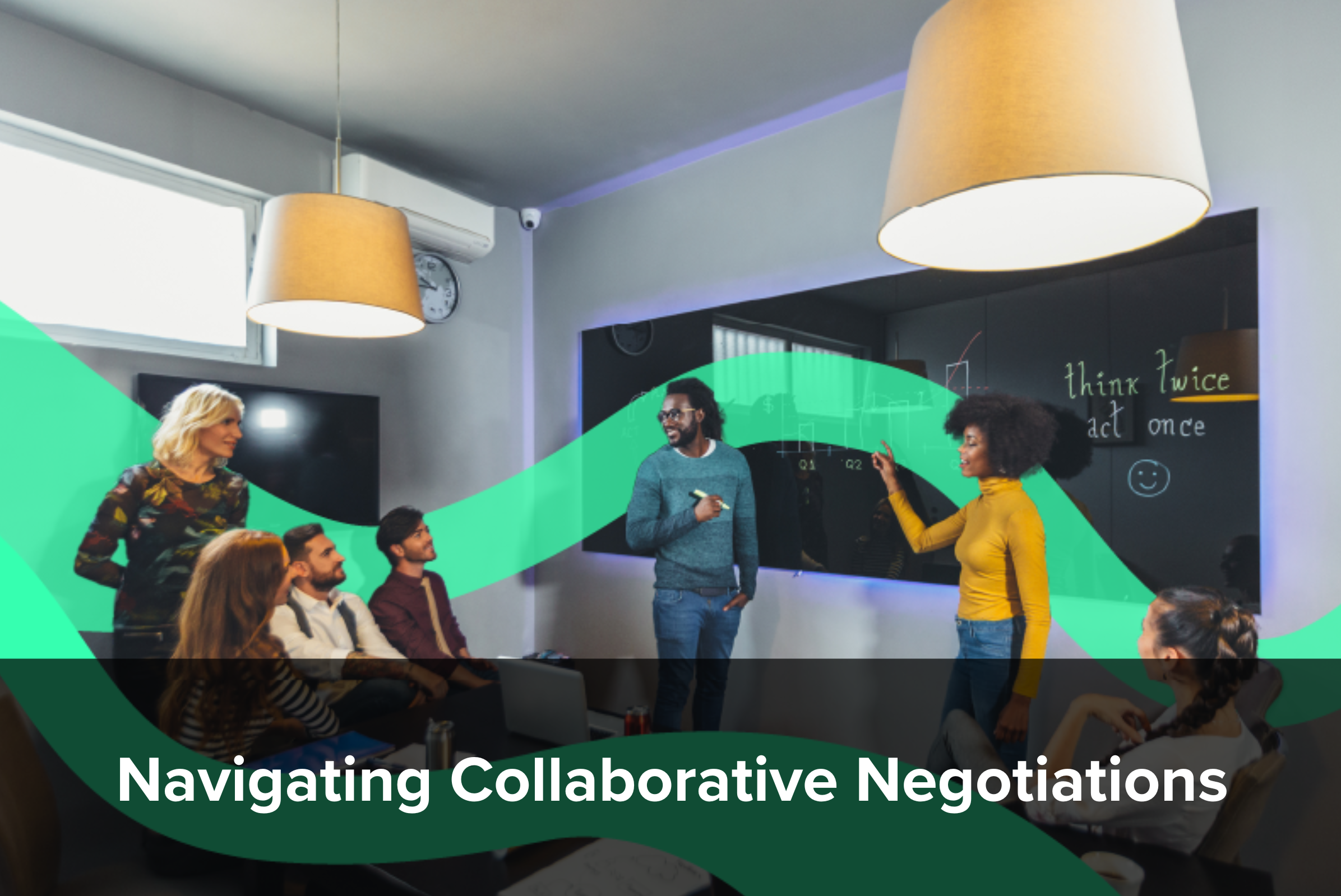 Illustration of a work session where co-workers are navigating collaborative negotiations