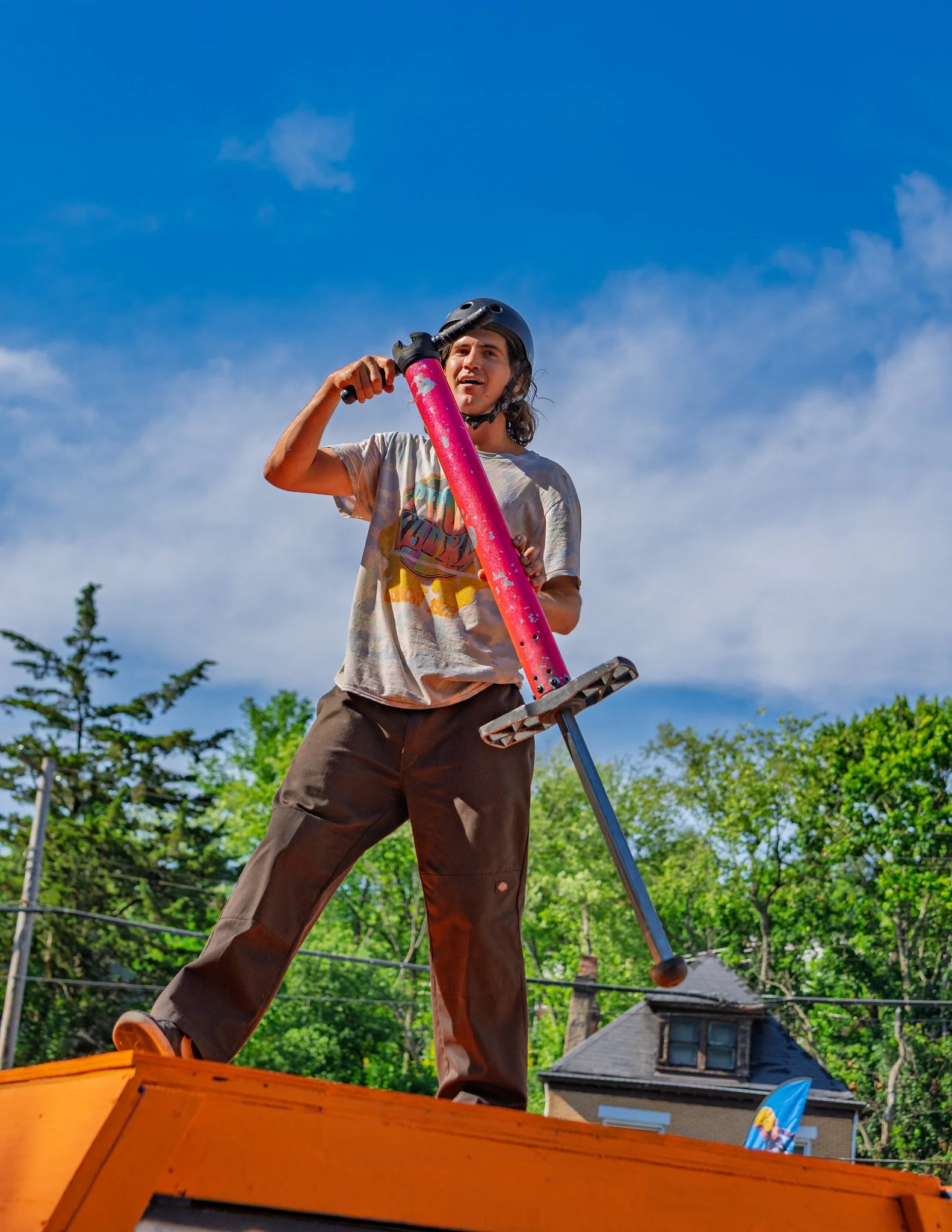 Extreme pogo athlete competing in the Pogopalooza freestyle competition in Pittsburgh.