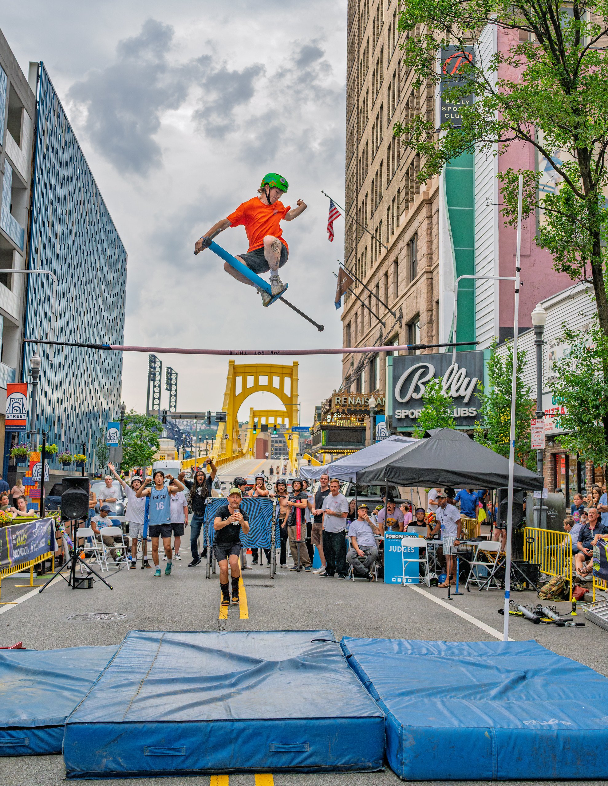Extreme pogo athlete competing in the Pogopalooza freestyle competition in Pittsburgh.