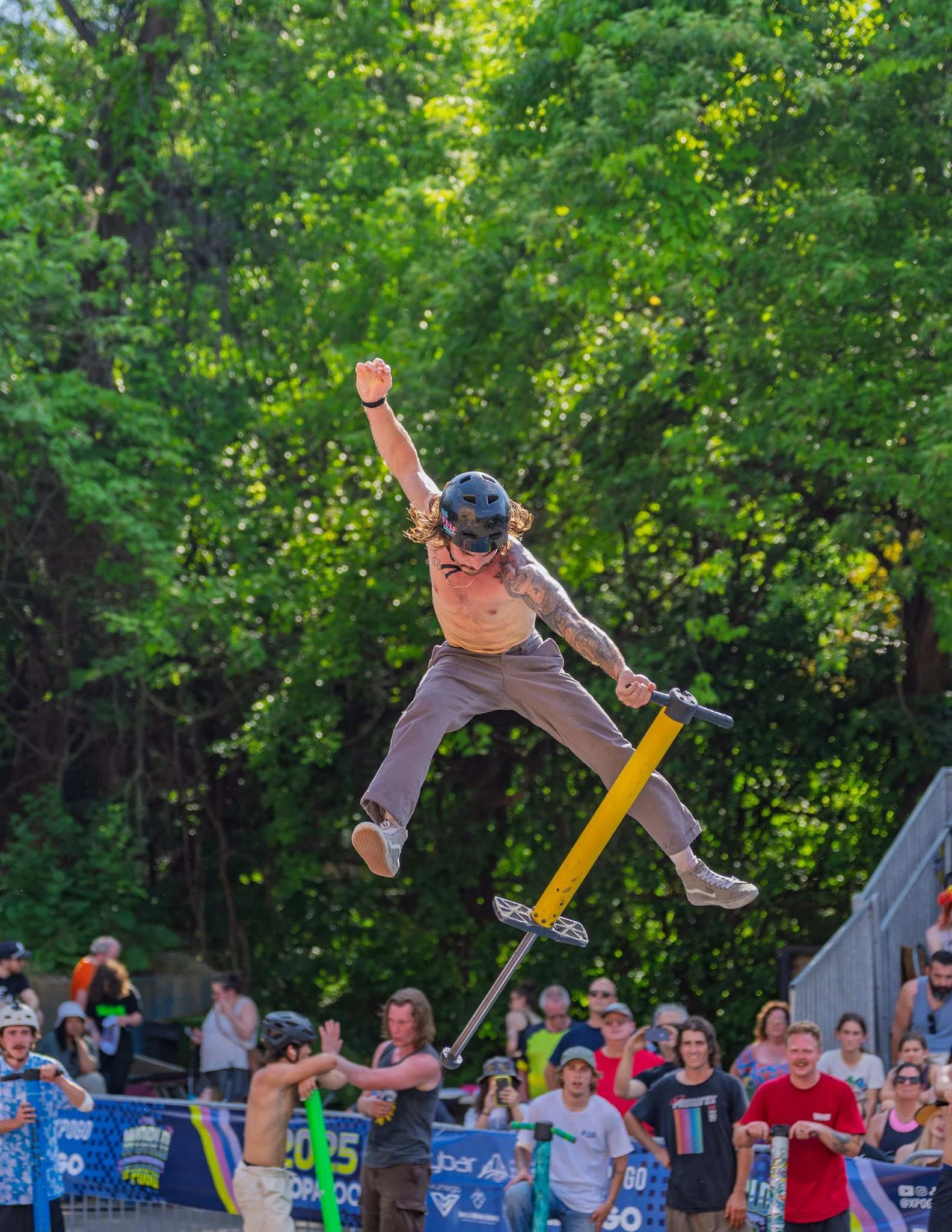 Extreme pogo athlete competing in the Pogopalooza freestyle competition in Pittsburgh.