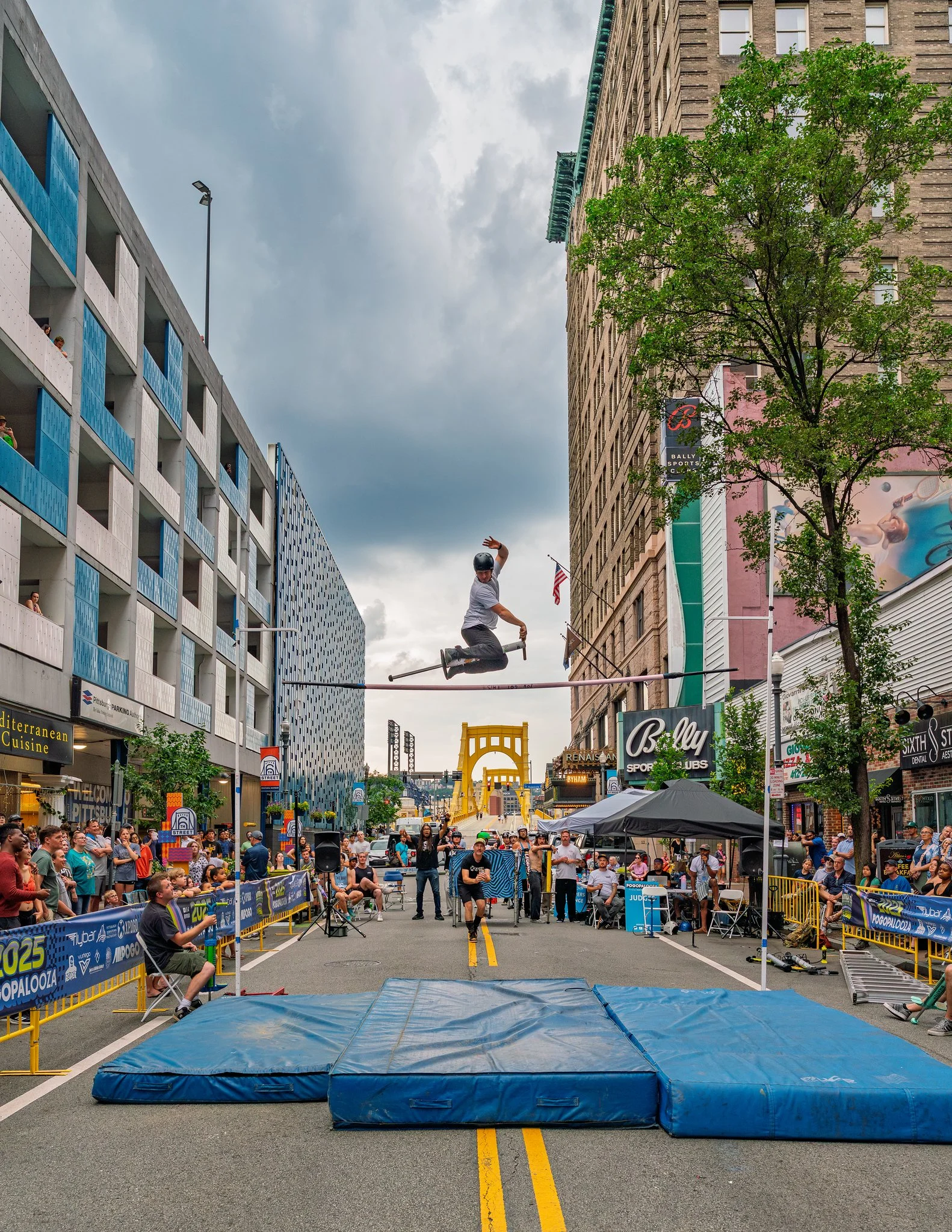 Extreme pogo athlete competing in the Pogopalooza freestyle competition in Pittsburgh.