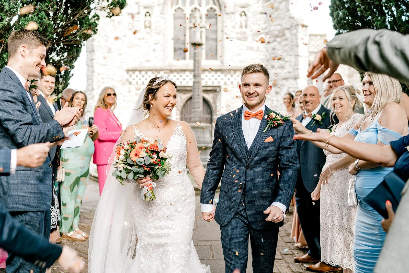 confetti line outside southend on sea church captured by laura jane photography