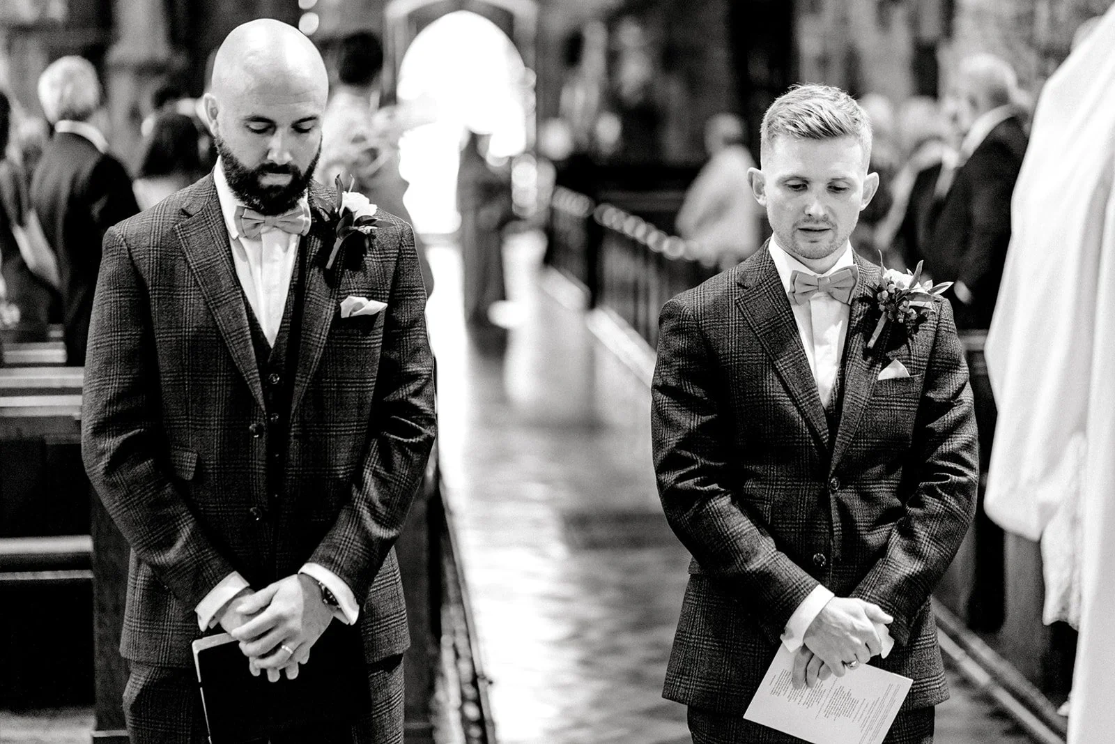 groom and best man at the alter awaiting bridal party church ceremony