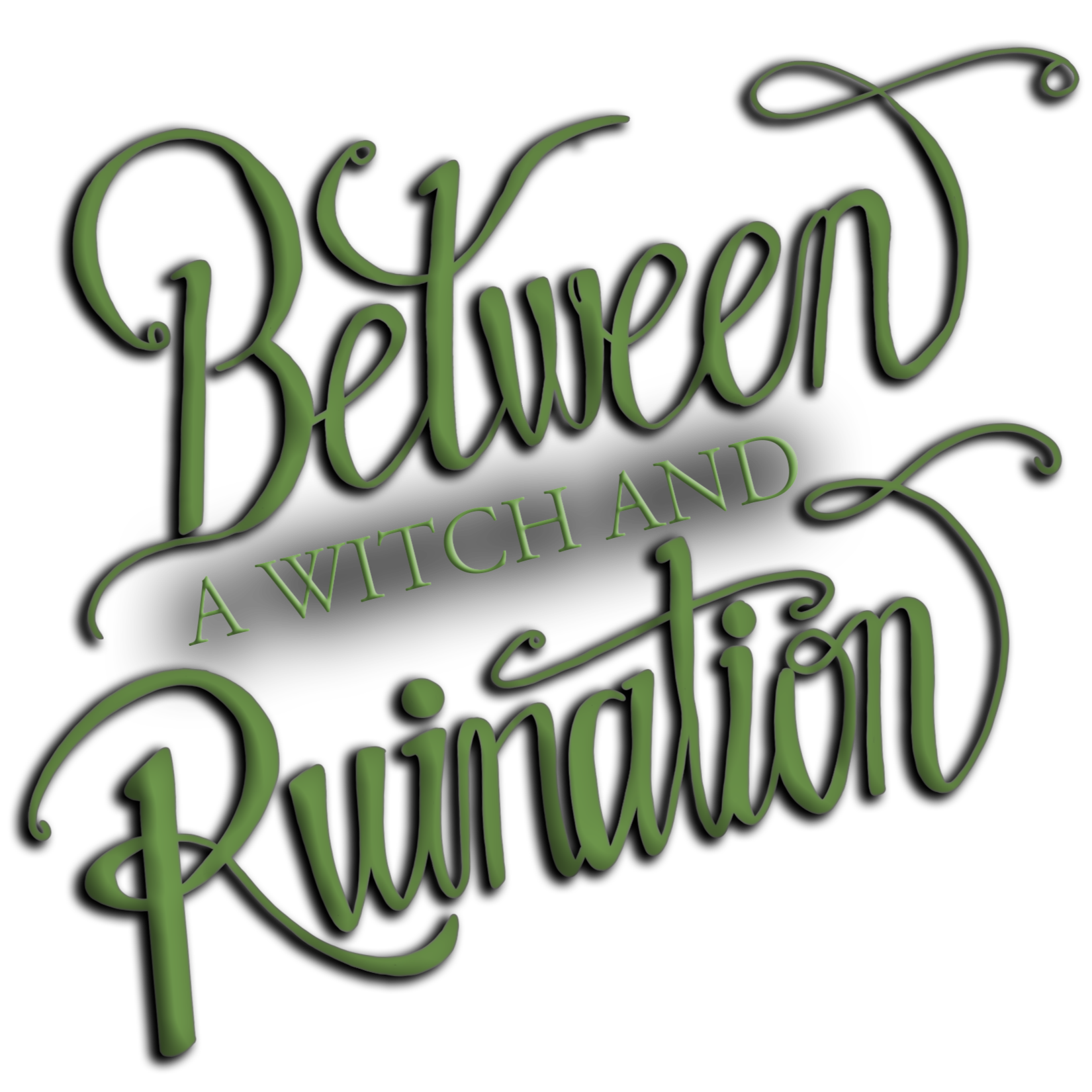 Decorative text saying "Beware, a witch and a witch" in green calligraphy on a black background.