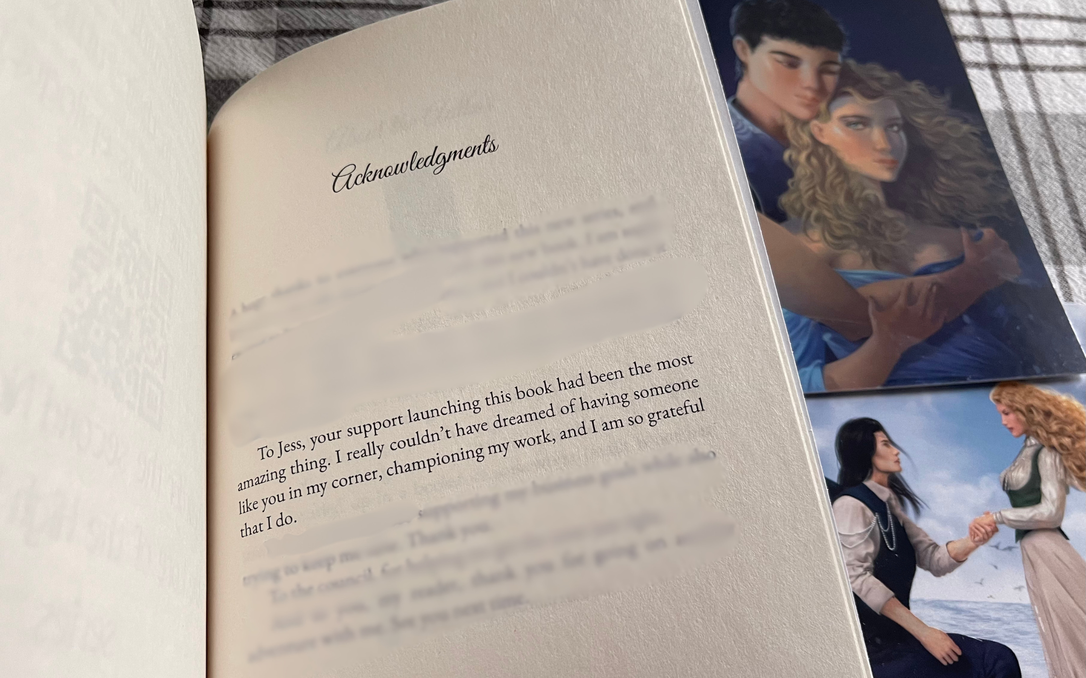 Page from a book with an acknowledgement to Jess