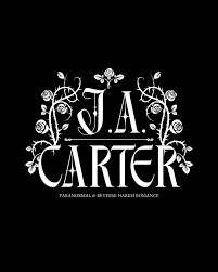Black background with white floral design around the text 'J.A. Carter' and additional smaller text below.