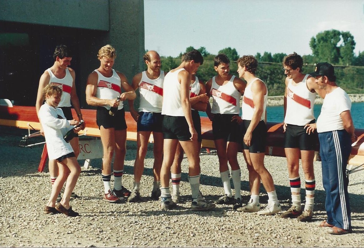 CRC Senior Men's Eight and Milan Uremovic. 1980s.jpg