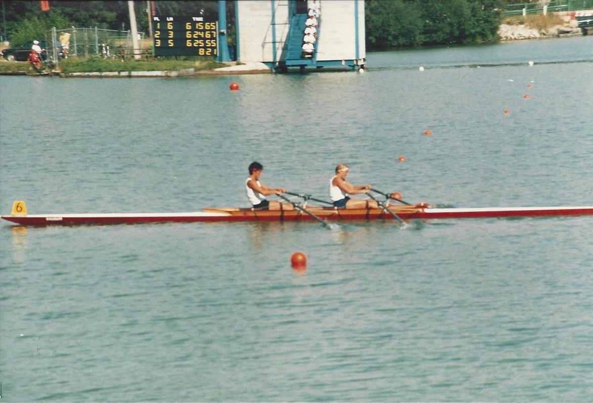 Calgary Rowing. Junior Women's Double Royal Canadian Henley. Darci Thompson and Carol Hermansen 1985.jpg