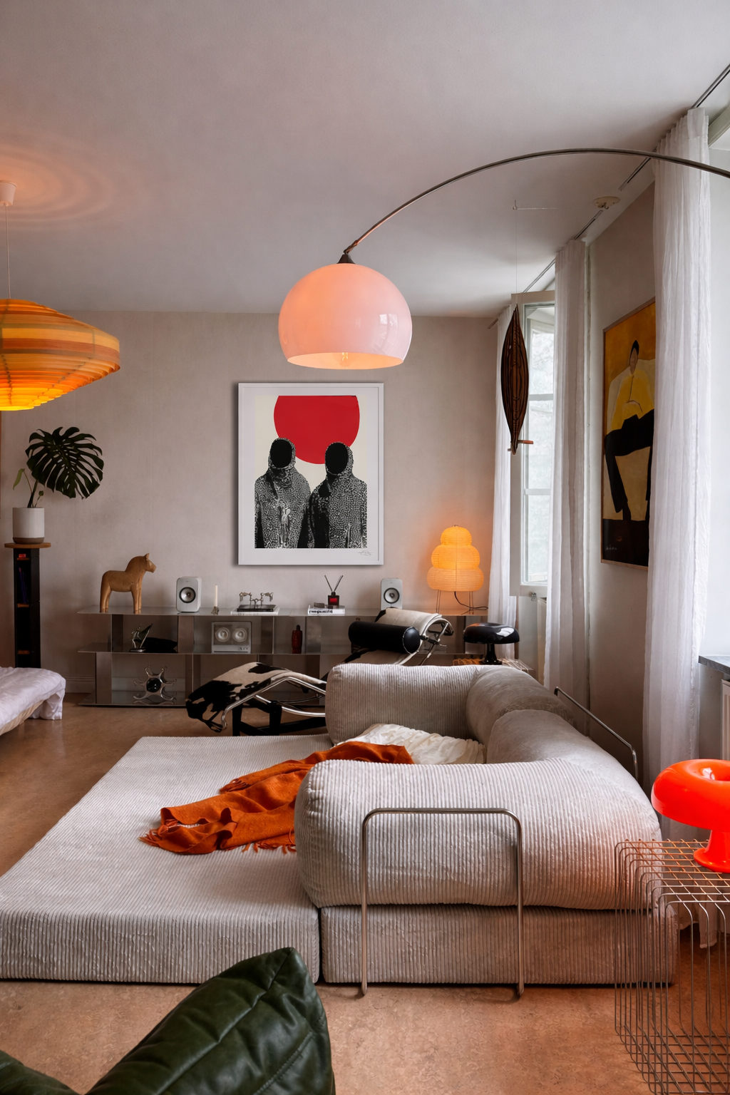 Soft gradients of clay, sand, and sun wrap around a lone faceless figure. With no features to anchor identity, the figure becomes a reflection of collective memory and personal path. The garment flows with quiet strength, echoing the spirit of moveme