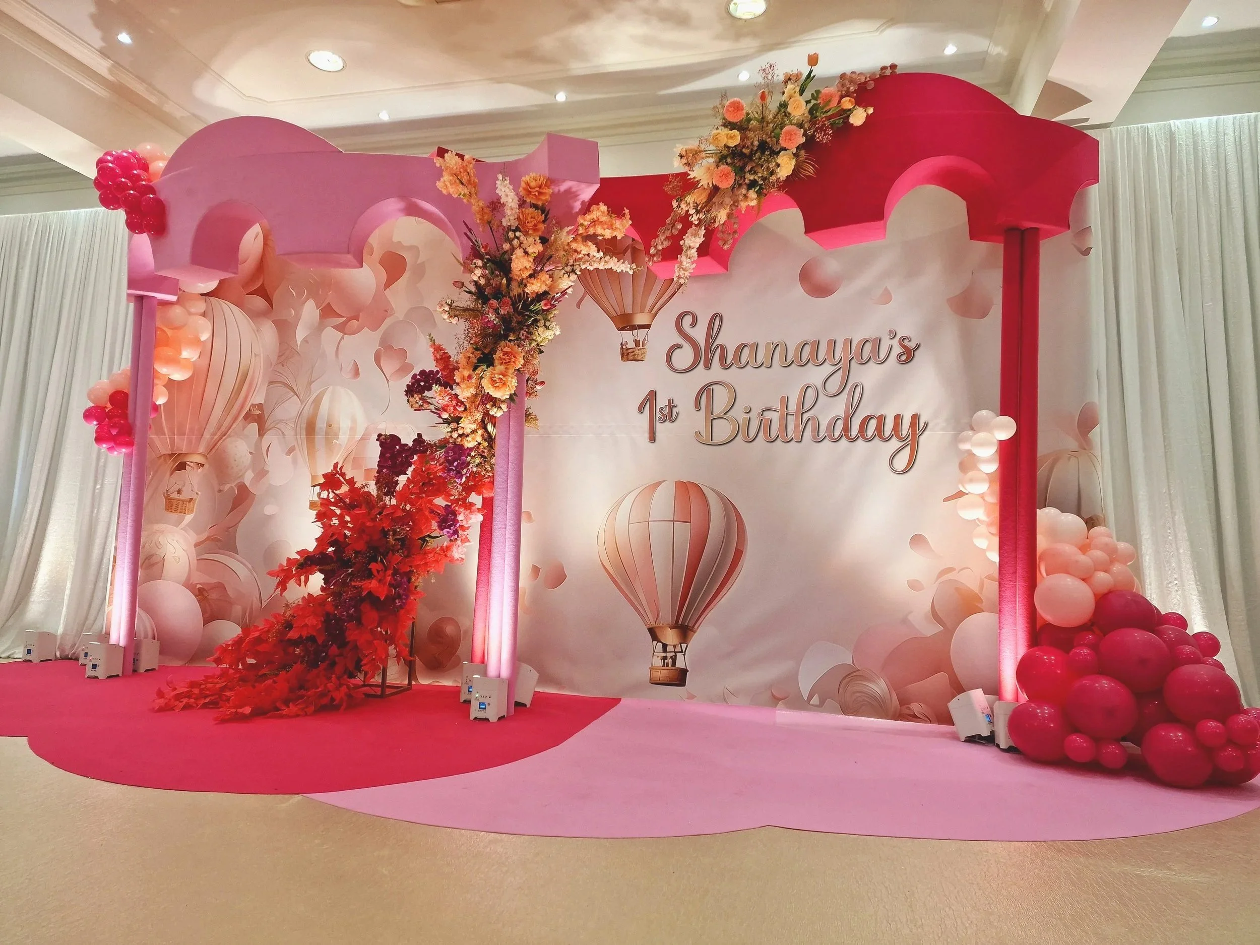 1st girl birthday, pink theme, custom printed backdrop, Greek Hall Kenton