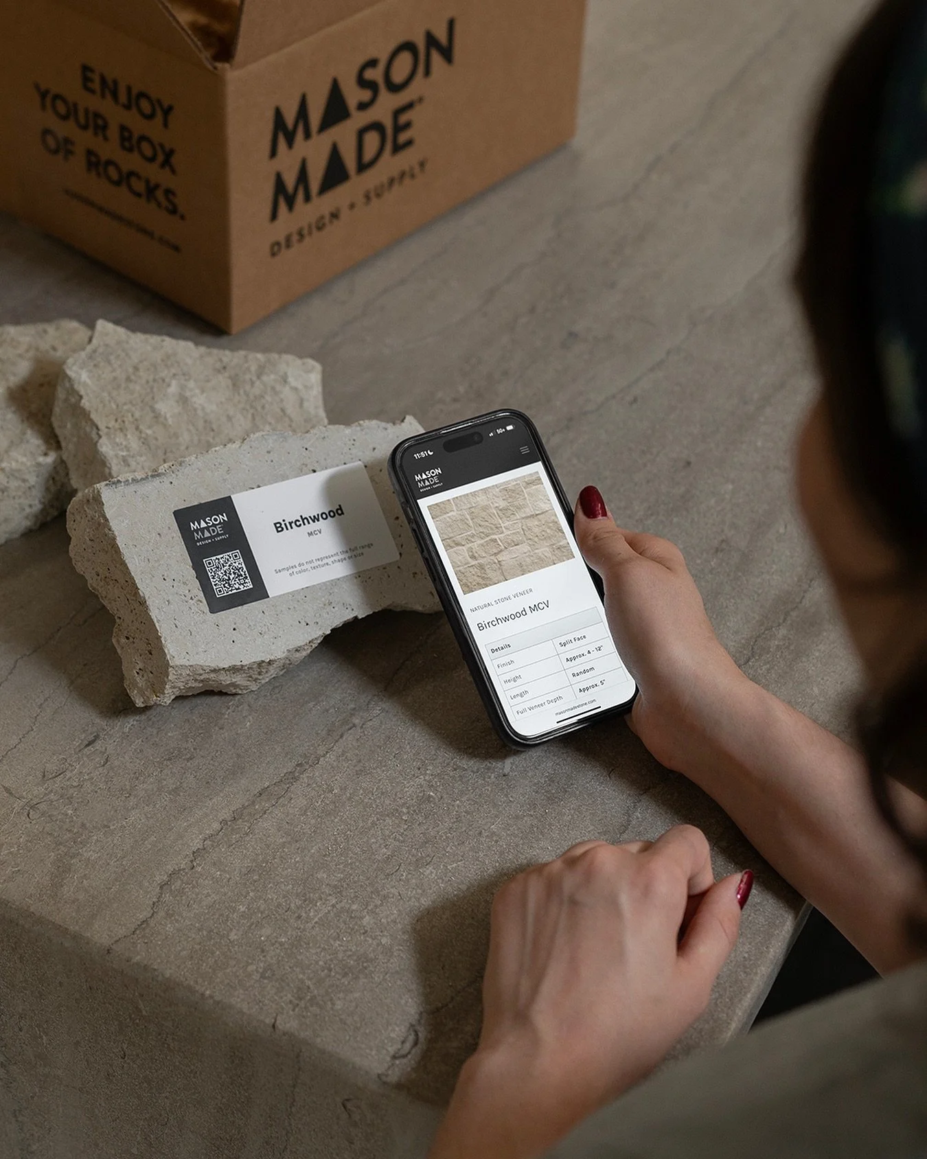 We always recommend getting a look at your stone selections in-person to get a better sense of texture and color range. Schedule an appointment to stop by our design studio or order samples directly to your door on our website.

/ Masonmade Veneer Sa