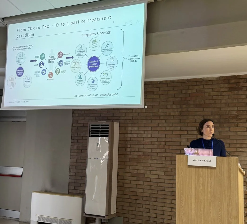 Dr Nina Fuller-Shavel SIO Europe 2026 Co-President presenting on integrative oncology as a companion prescription in Rome