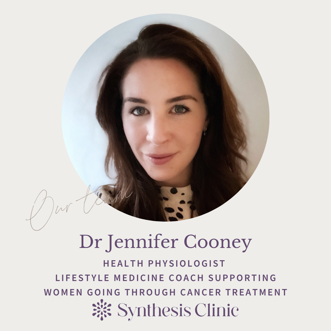 Dr Jennifer Cooney PhD health physiology and lifestyle medicine coach at Synthesis Clinic working with women in perimenopause and menopause during or after cancer treatment