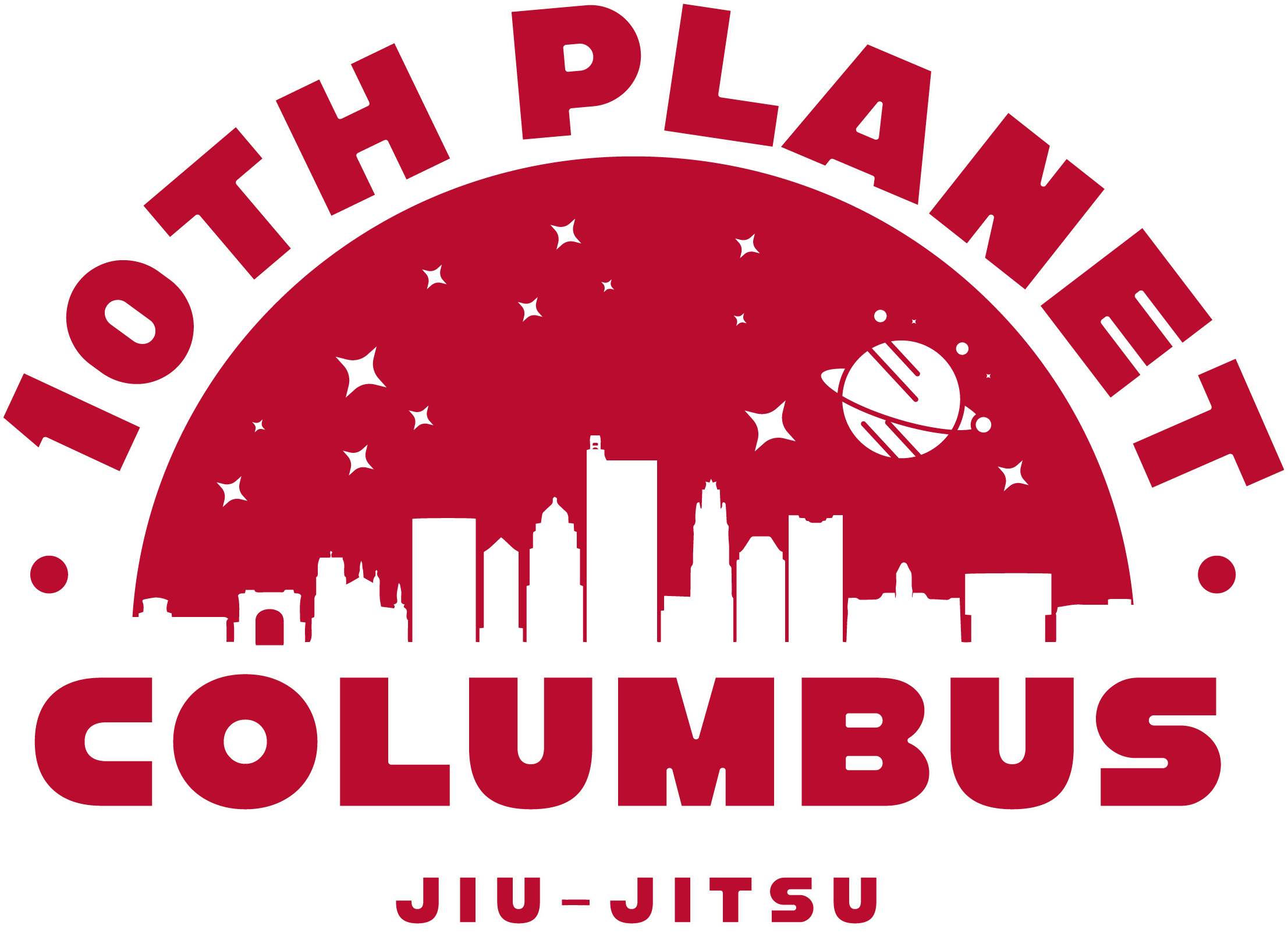 A logo for 'Ioththeet Columbus Jiu-Jitsu' featuring a black and red city skyline with a planet and stars in the background, and the text 'Ioth theet Columbus Jiu-Jitsu' in bold letters.