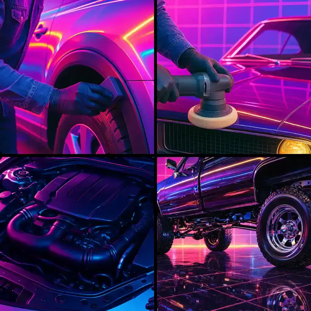 Exterior detailing add-on services at Lamb Auto Detailing in Willard MO including black trim restoration, paint correction, engine bay detail, and underbody wash