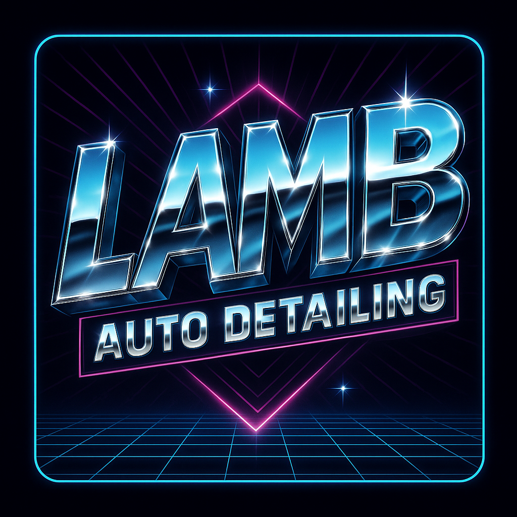 Retro style logo for Lamb Auto Detailing with chrome letters