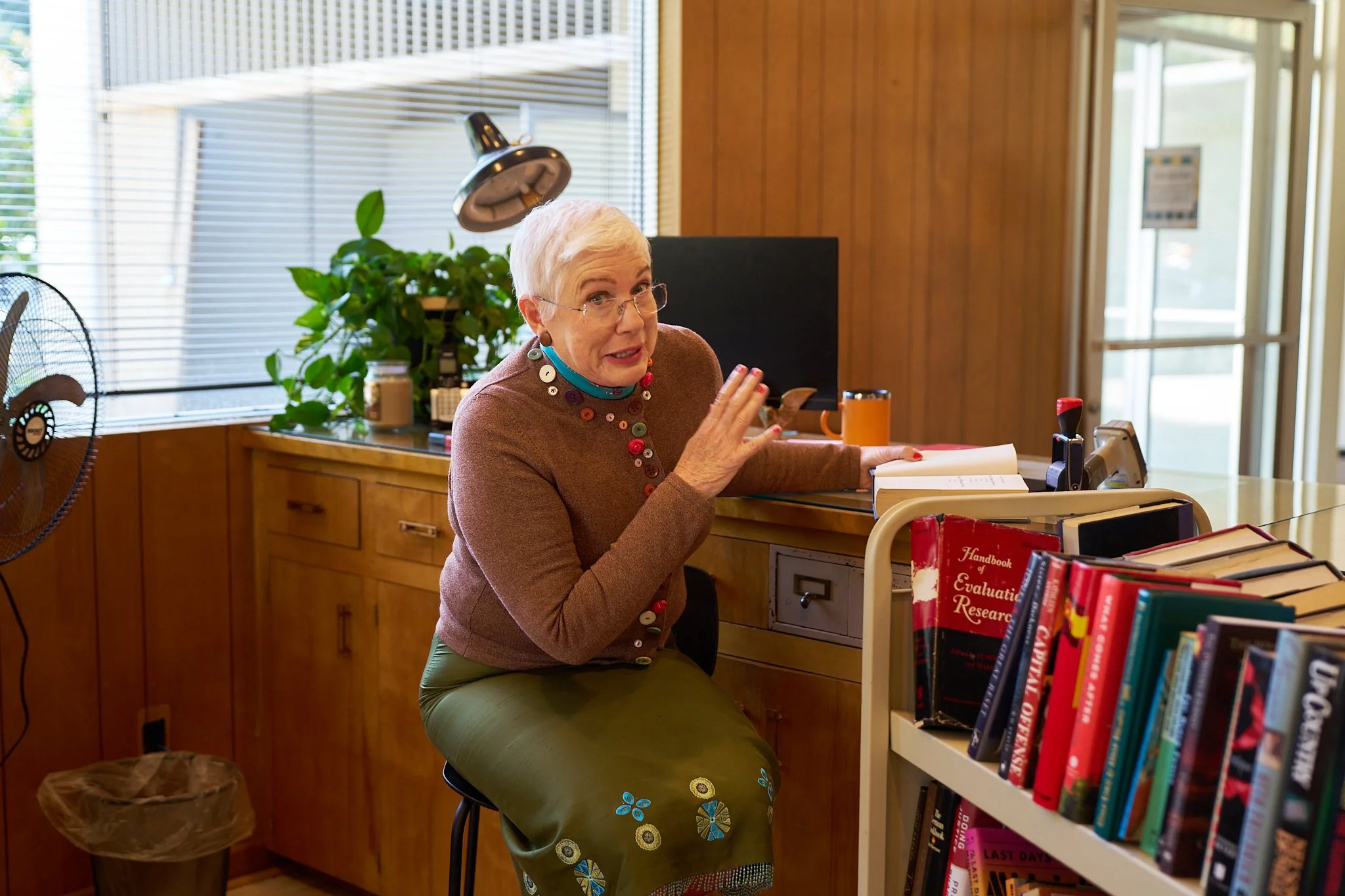 On-set unit stills photography, The Making of Jesus Diabetes, Julia Sweeney as the librarian.