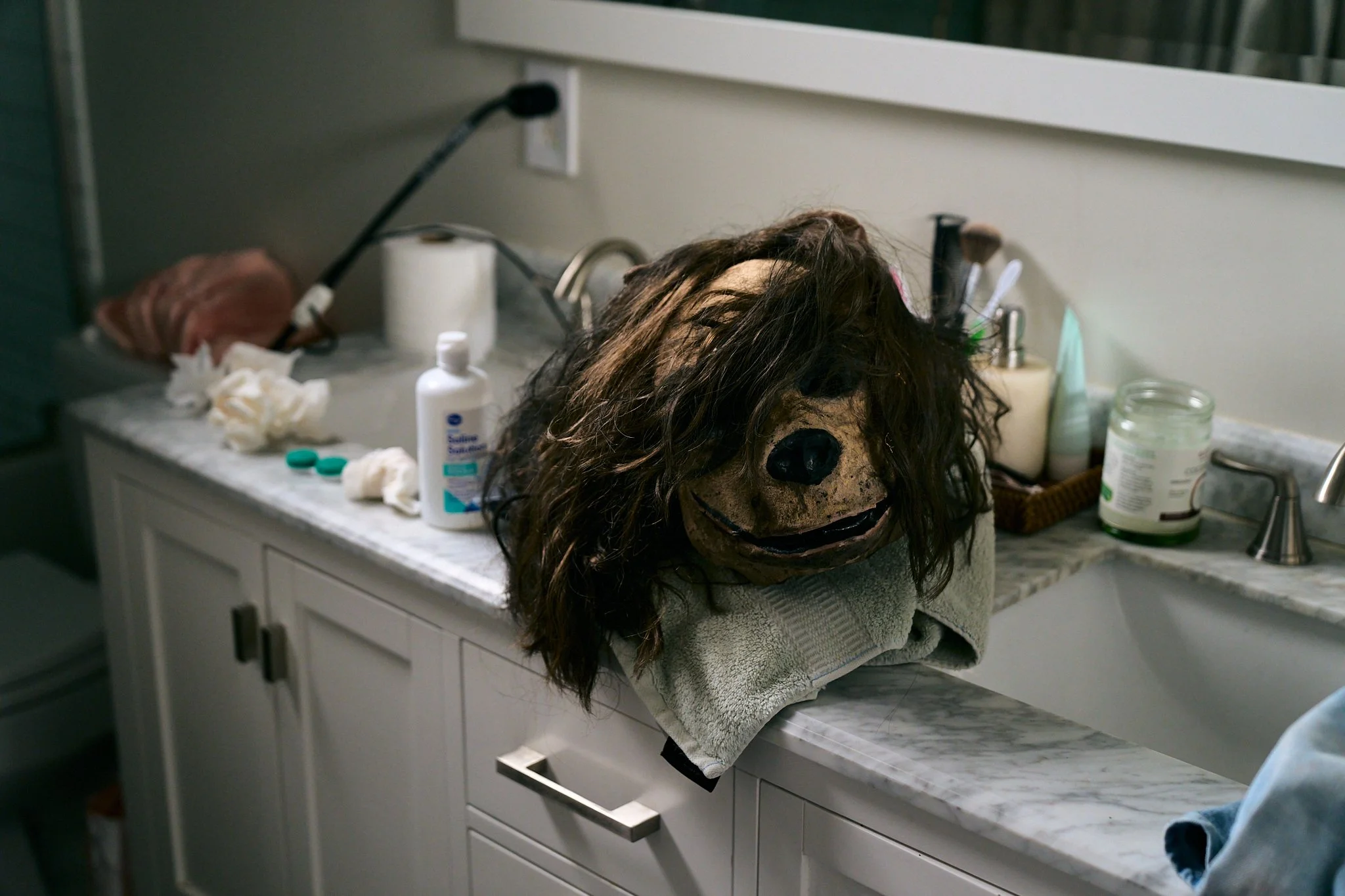 Unit stills photography, for the short film TEDDY, BTS image of prop mask on set.