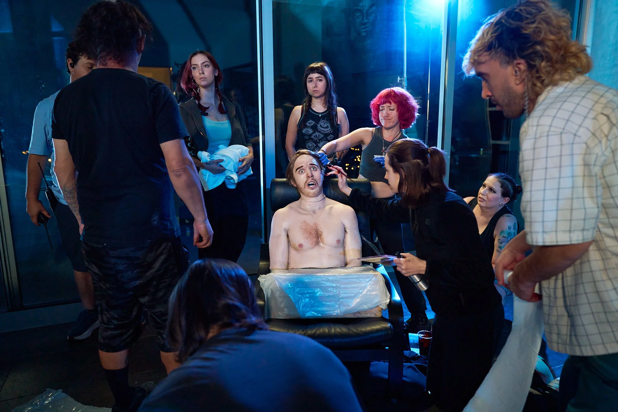 Unit stills photography, for the short film Doppelgänger, crew readies the prop for a scene.