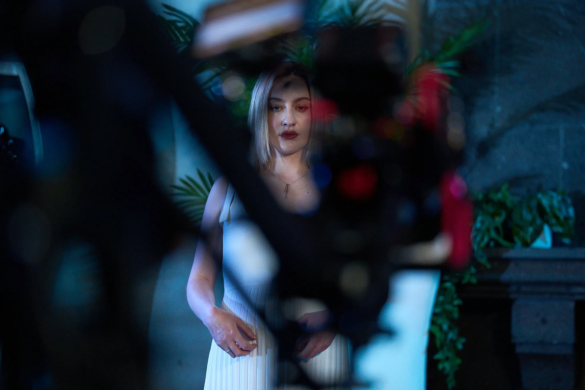 Unit stills photography, for the short film Doppelgänger, BTS image of actor Emmy Newman.