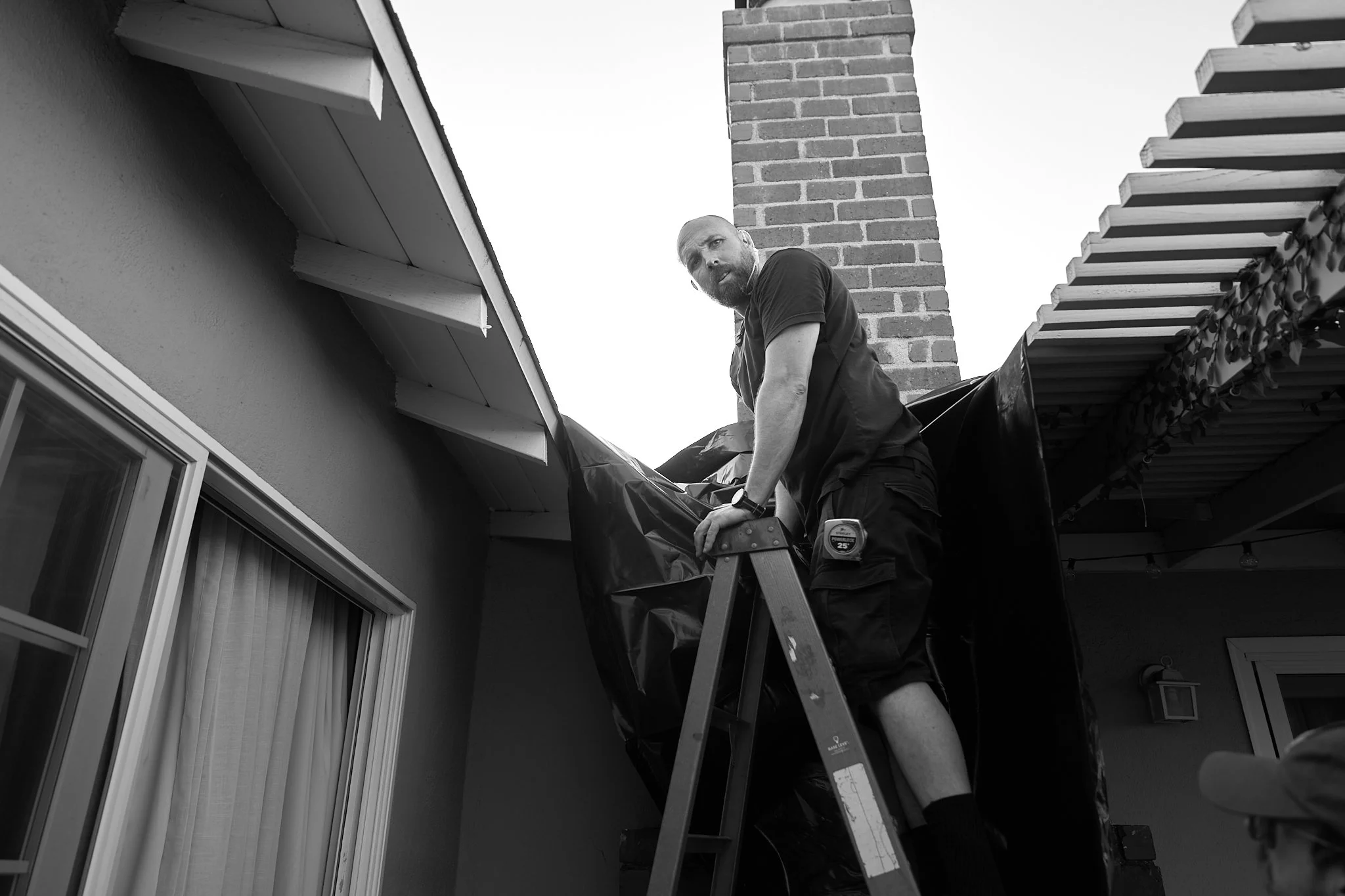 Unit stills photography, for the short film TEDDY, black and white BTS of crew prepping the scene.