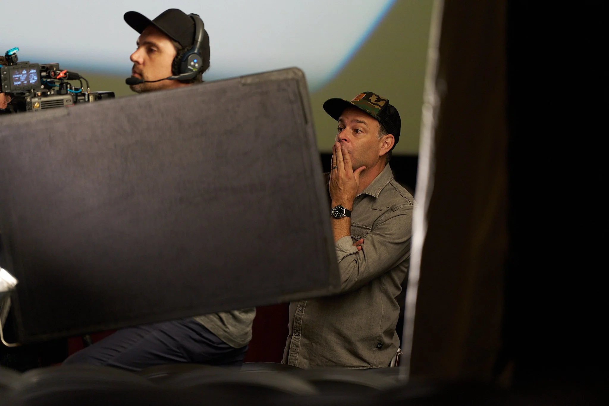 On-set unit stills photography, The Making of Jesus Diabetes, behind the scenes of the crew watching a take.