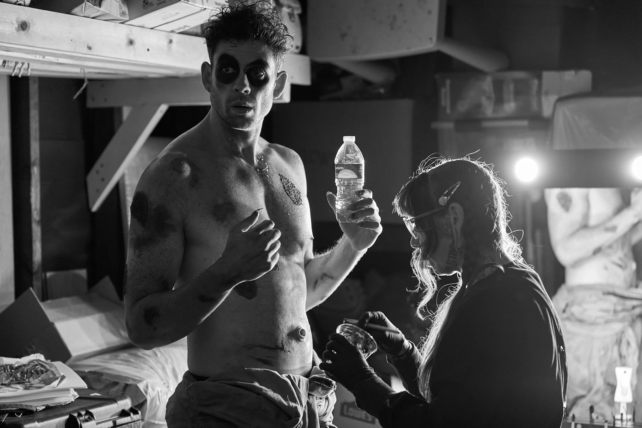 Unit stills photography, for the short film TEDDY, BTS image of actor Austin Minard and the SFX/Makeup crew.