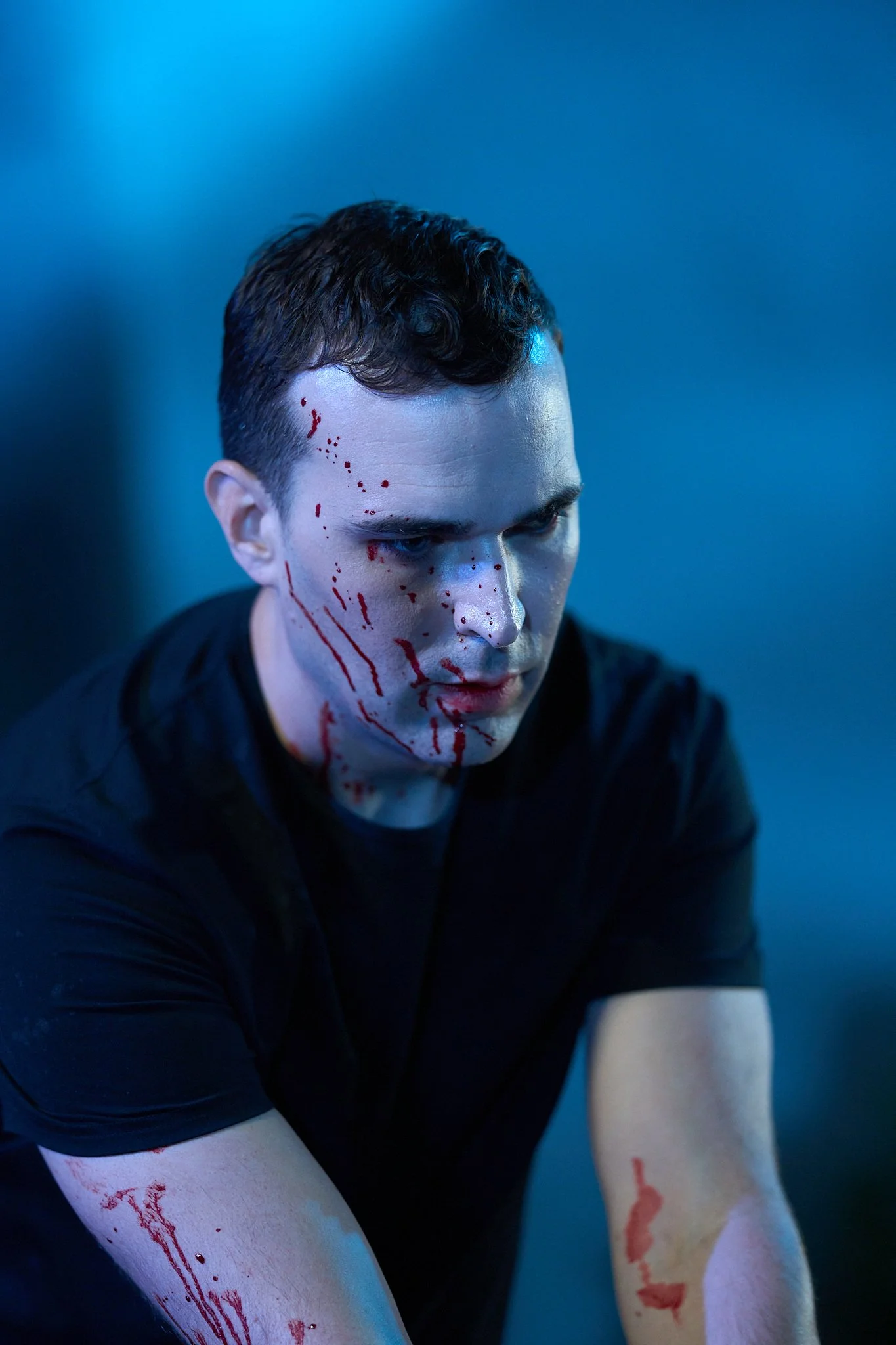 Unit stills photography, for the short film Doppelgänger, medium closeup of actor Mark Haan.