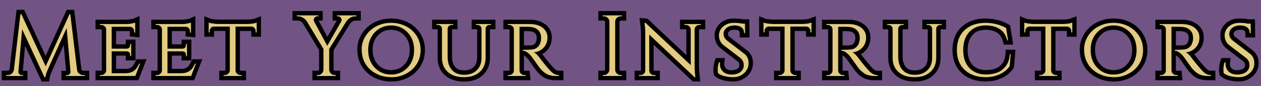 Purple banner with bold, black and yellow outlined text that reads 'MEET YOUR INSTRUCTORS'.