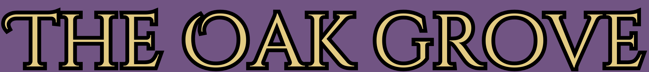 Text that reads "The Oak Grove" in large, black and beige letters on a purple background.