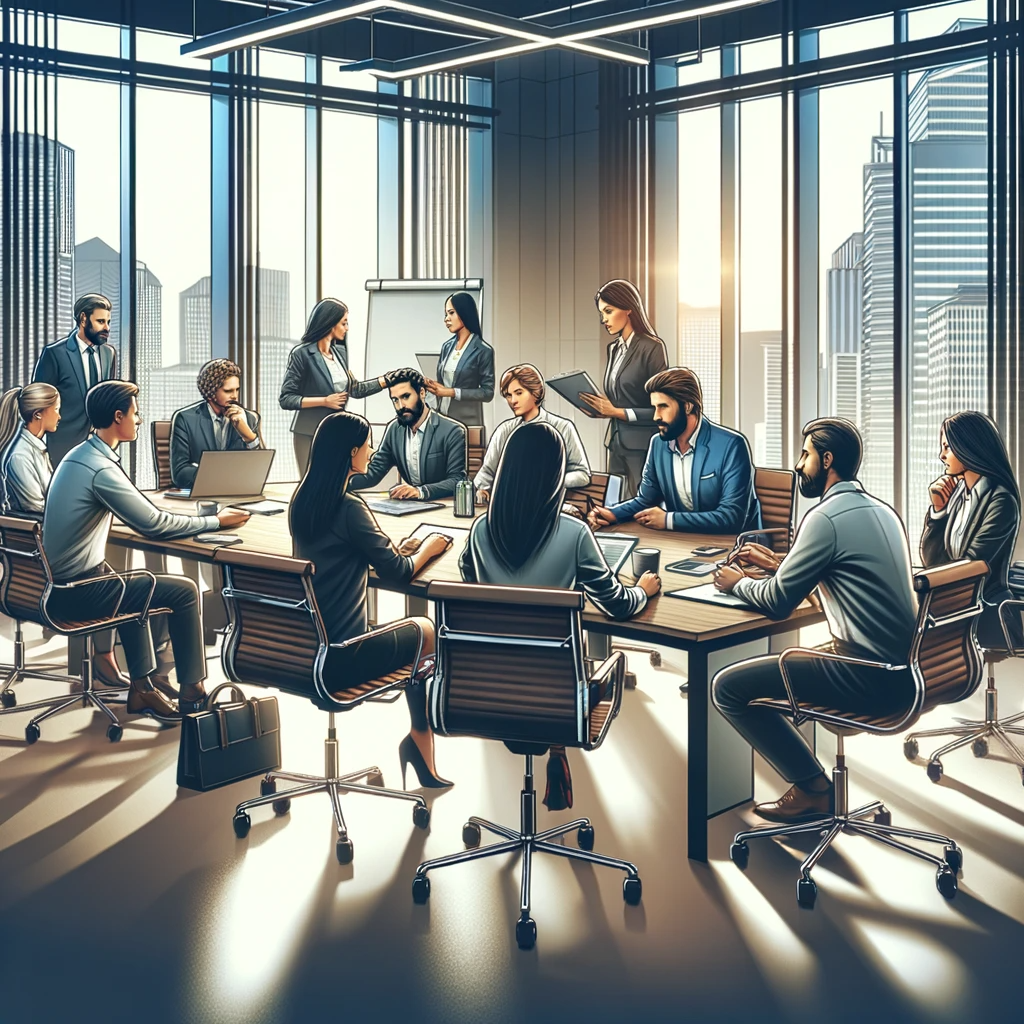 Women in the workplace in a conference room resolving conflict with coworkers