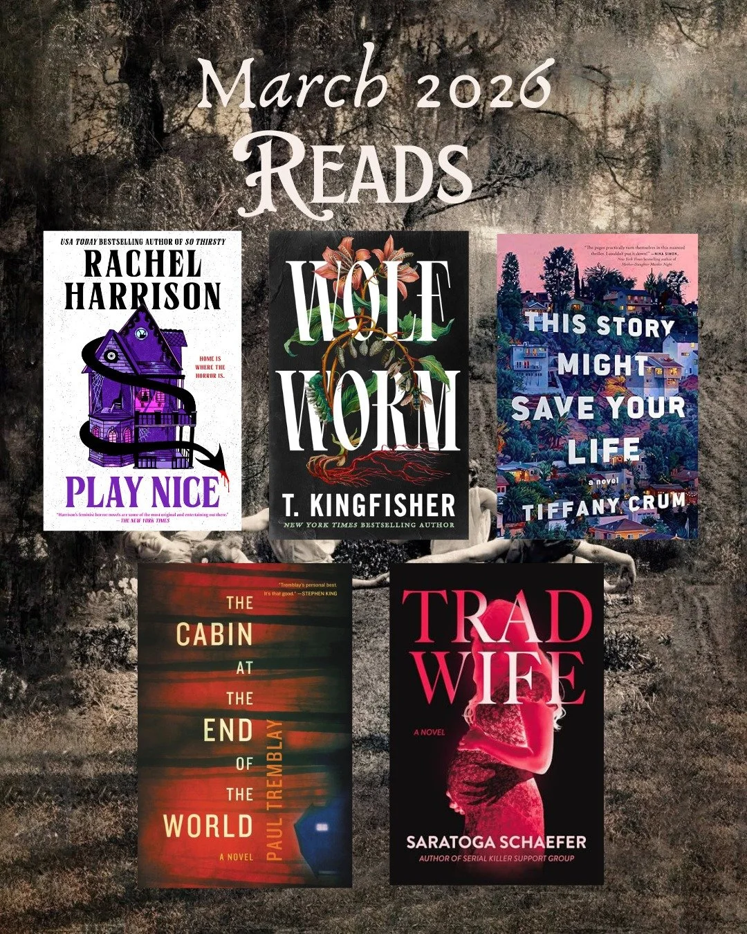 I'm a bit late posting my March reads, but they were too amazing not to share. 

I'm so happy I finally read CABIN AT THE END OF THE WORLD. It's my new favorite Paul Tremblay book. 

#bookrecs
