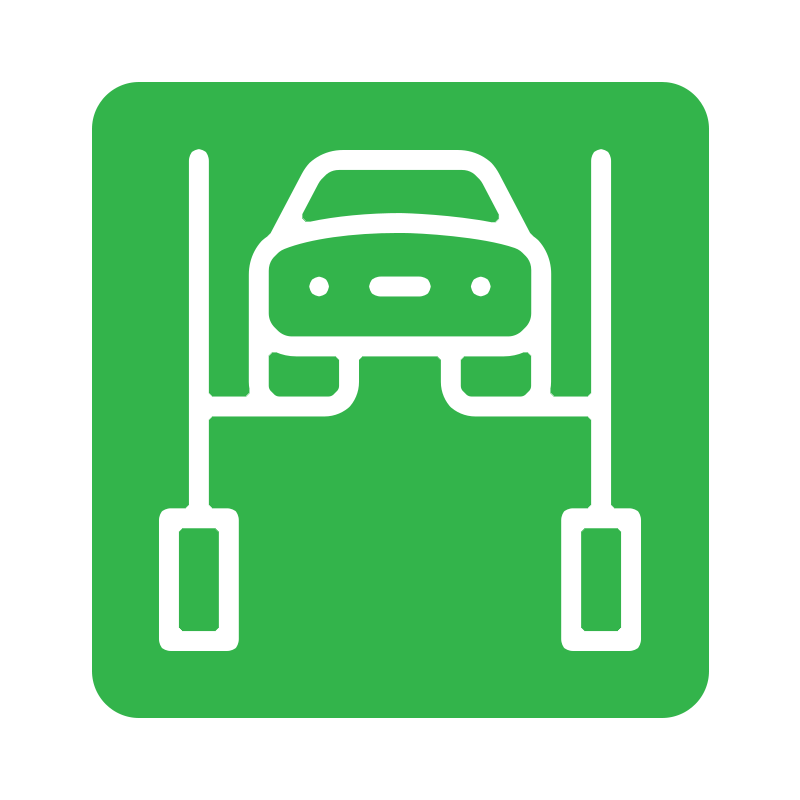 Green parking sign with a white icon of a car in a parking space.