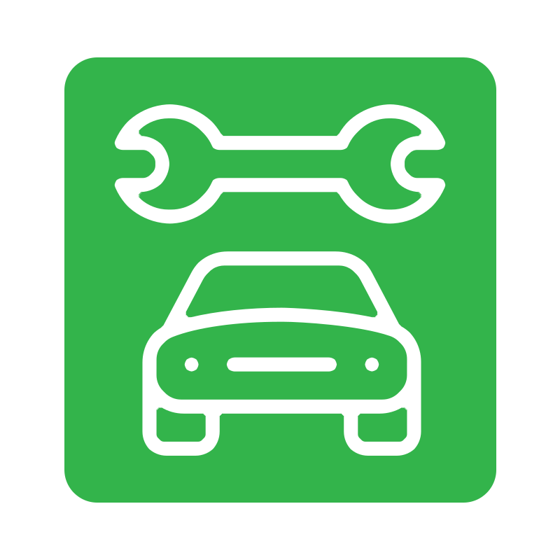 Green service or maintenance sign with a car and a wrench above it.