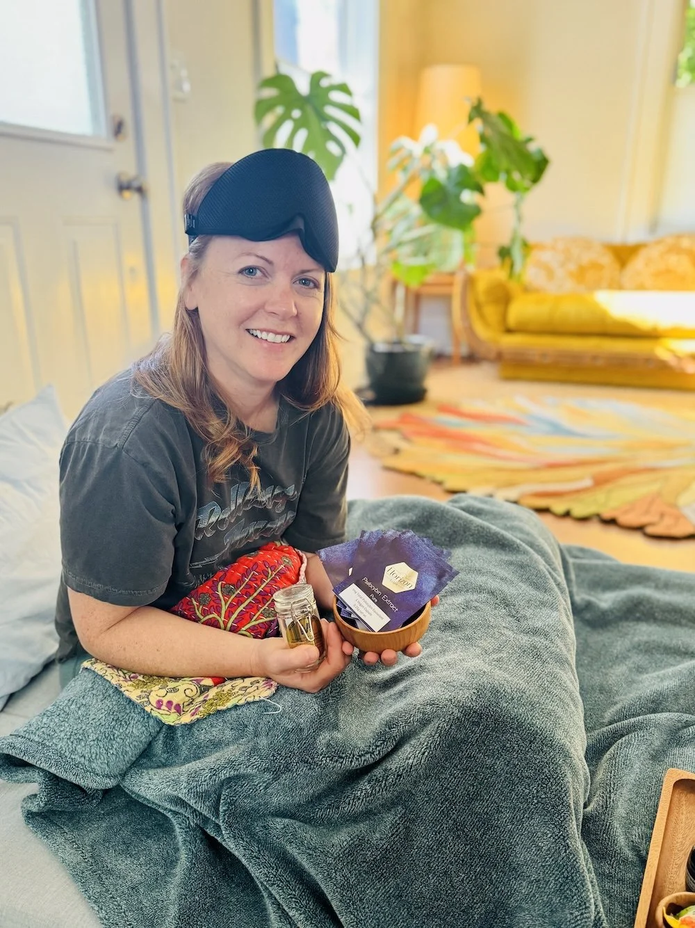 Client during a licensed psilocybin journey in Bend, Oregon