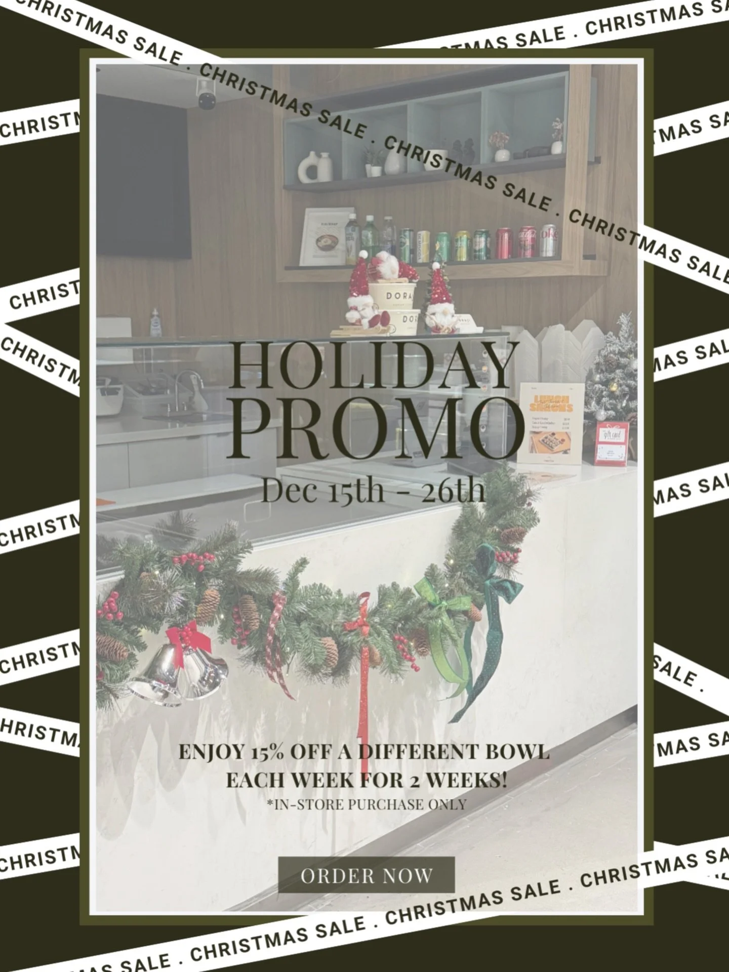 Holiday savings are on the way! 15% off starts next week.🎄❤️
**In-store purchase only! #holiday #holidaypromo #holidayeats