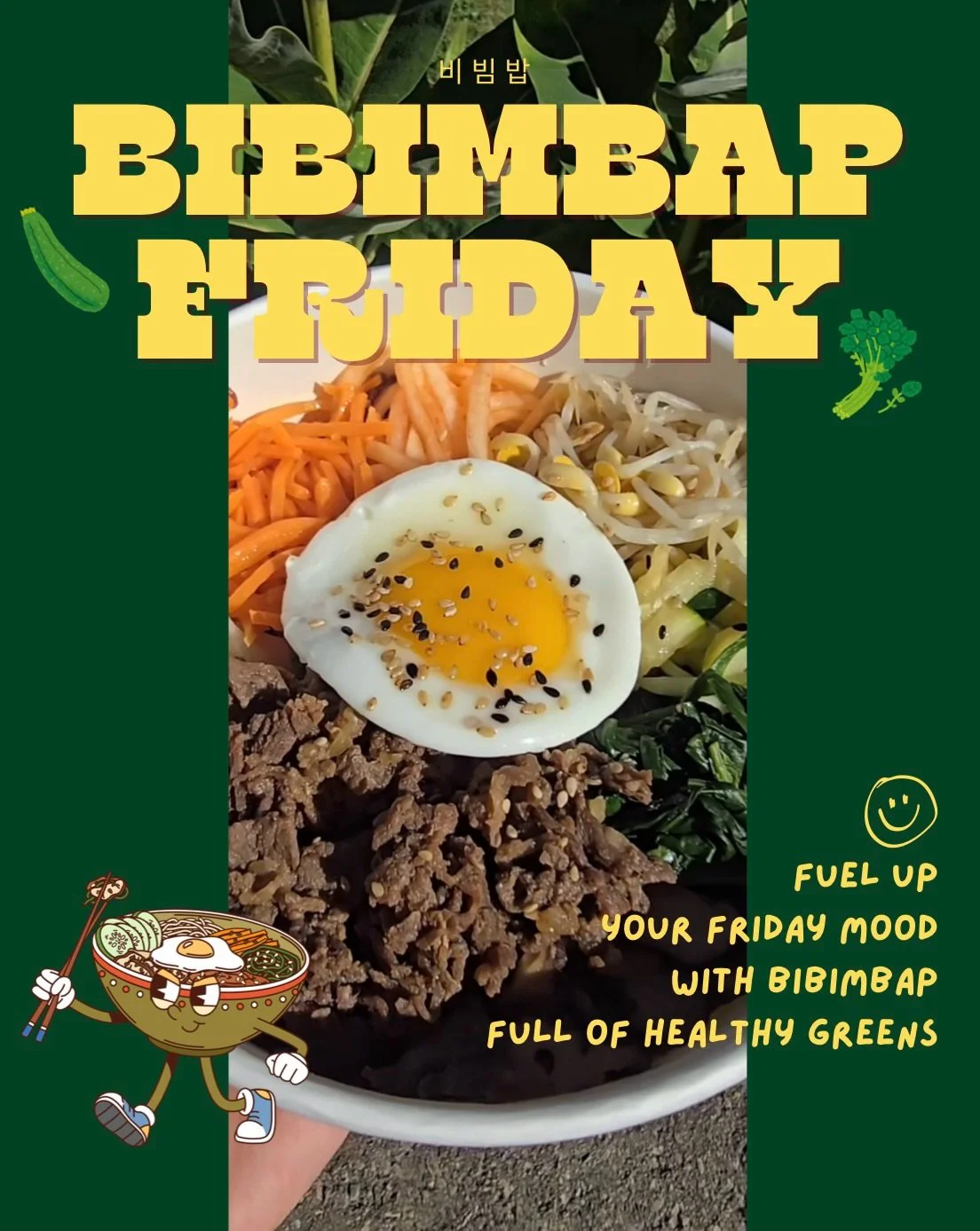 From Bibimbap Friday to lucky St. Patrick&rsquo;s Day this coming Tuesday! 🍀💚
A bowl of BIBIMBAP (비빔밥) is always a good idea, full of healthy greens &mdash; perfect any day of the week!
Enjoy it during March Break for a little outing or lunch out🧺