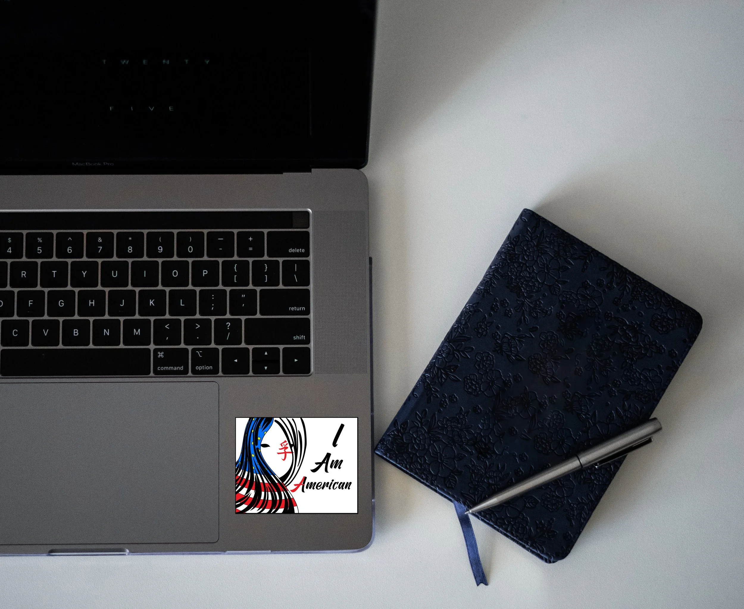 I am america sticker on a laptop mockup