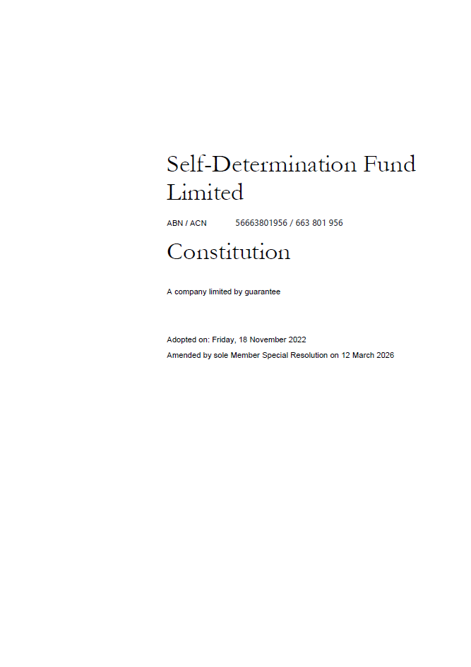 Constitution document for Self-Determination Fund Limited, adopted on November 18, 2022.